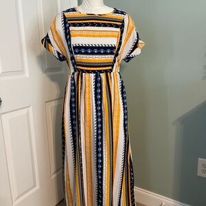 Chic Striped Maxi Dress in Yellow and Blue